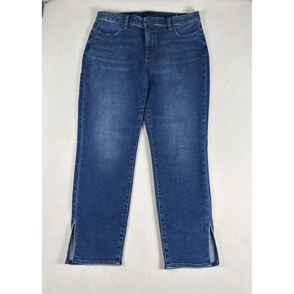 Talbots Slim Ankle Jeans Rhinestone Crystal Side Slit Hem Blue Wash Stretch 12